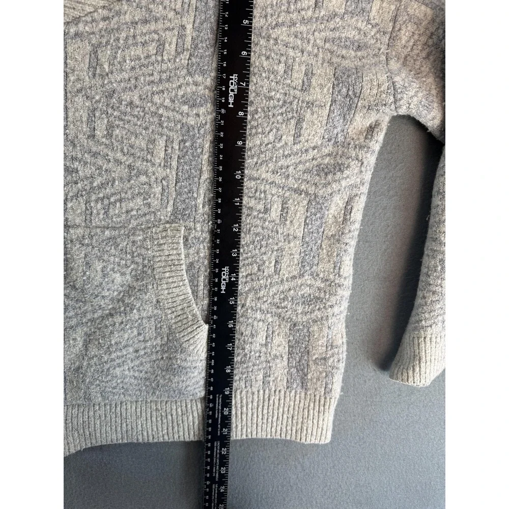 Free People Sweater‎ Womens S Gray Hooded V Neck Geometric Oversized Pullover